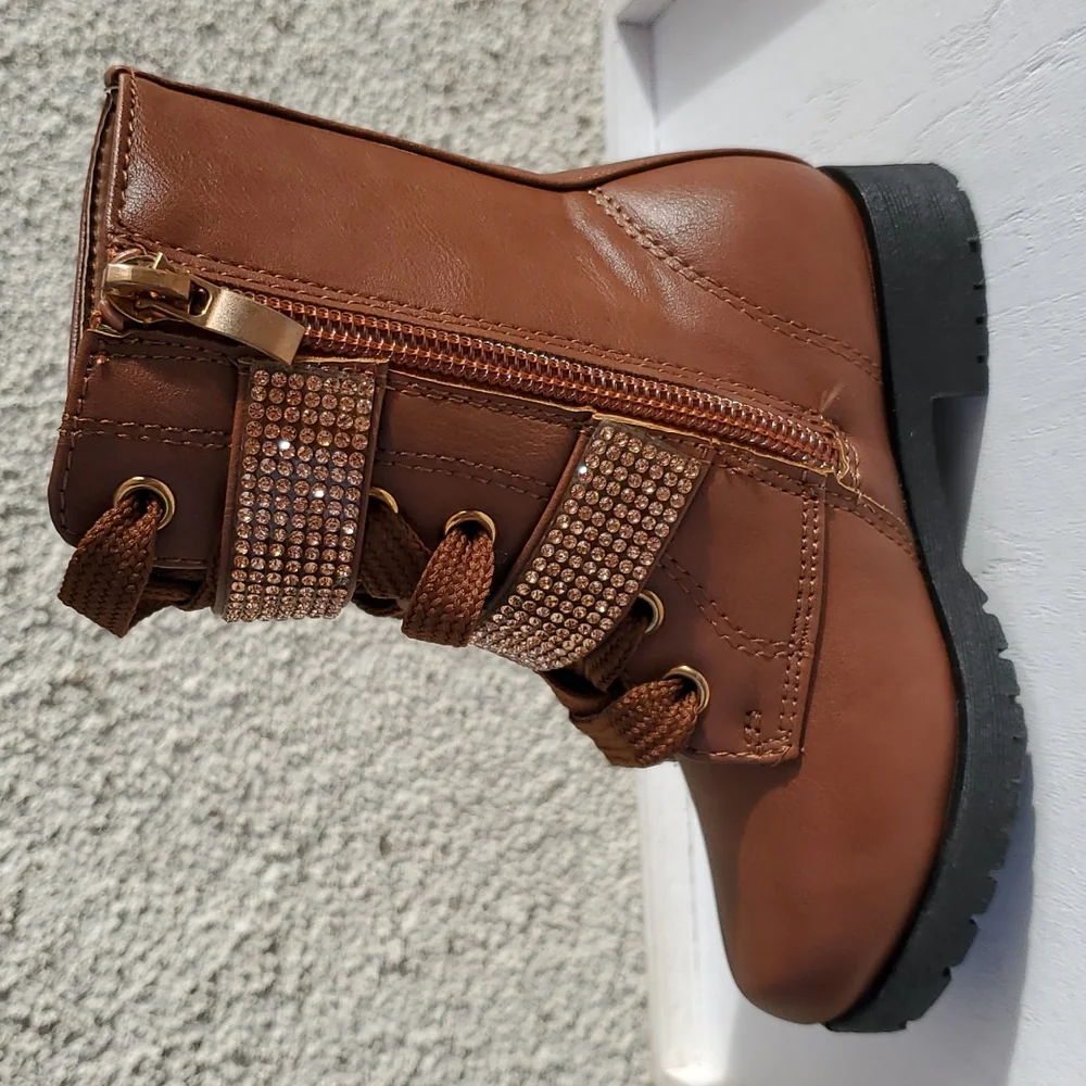 Moto Boots with Embroidery Rhinestones - Picture 3 of 4